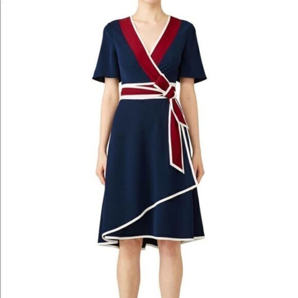 TORY BURCH Peggy Navy Wrap V-neck Dress US 6